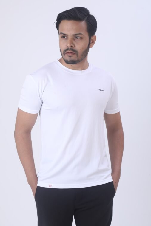 Men Solid Round Neck Polyester T-shirt White - Image 5