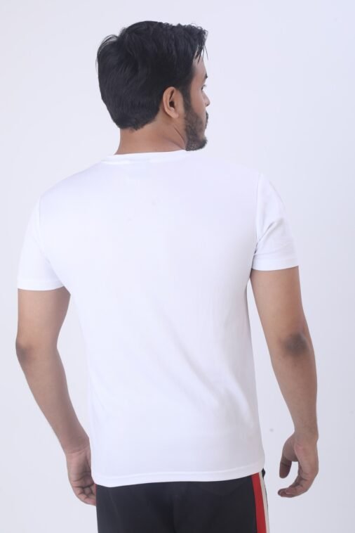 Men Solid Round Neck Polyester T-shirt White - Image 3