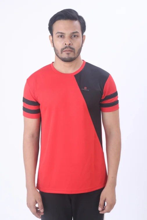 Men Instadry Round Neck Color-Panel T-shirt Red - Image 3