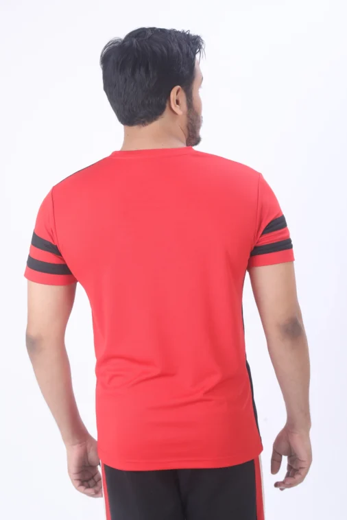 Men Instadry Round Neck Color-Panel T-shirt Red - Image 4