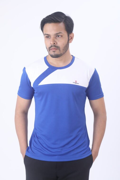 Men Instadry Round Neck Color-Panel T-shirt Royal