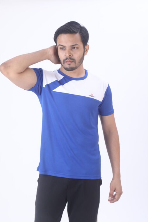 Men Instadry Round Neck Color-Panel T-shirt Royal - Image 3