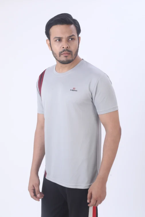 Men Instadry Round Neck Color-Panel T-shirt LT.Grey - Image 4