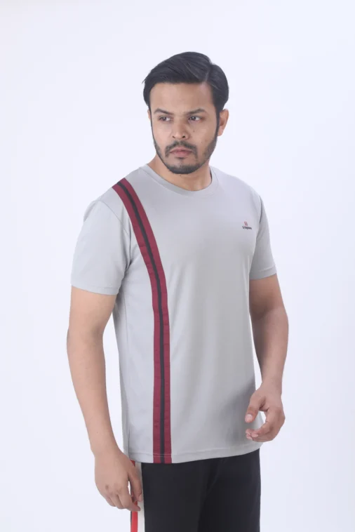 Men Instadry Round Neck Color-Panel T-shirt LT.Grey