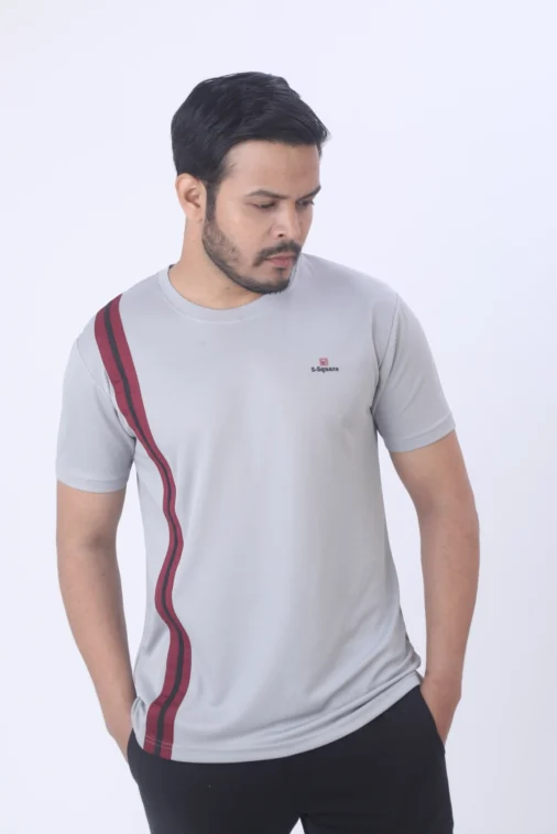 Men Instadry Round Neck Color-Panel T-shirt LT.Grey - Image 5